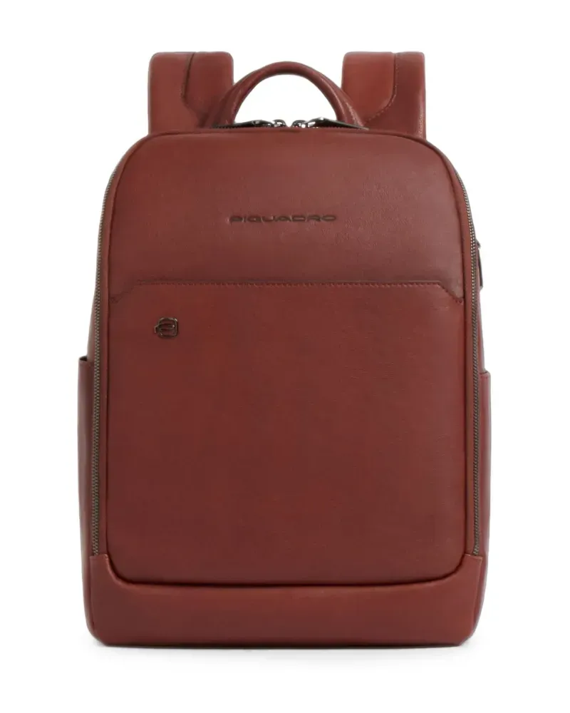 Piquadro logo-plaque leather backpack - Braun Braun
