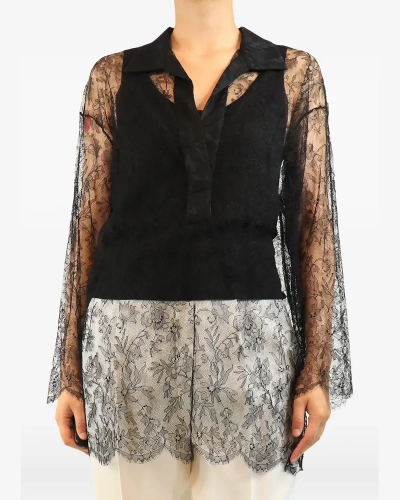 TOVE Seidenbluse mit Spitzendetail - Schwarz Schwarz