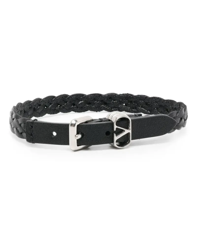 Valentino Garavani Ovalette Armband aus geflochtenem Leder - Schwarz Schwarz