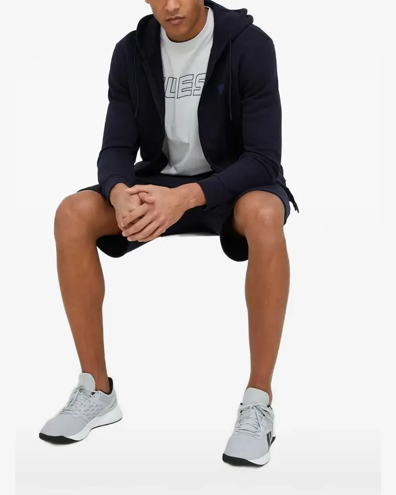 Guess logo-patch zip-up hoodie - Blau Blau