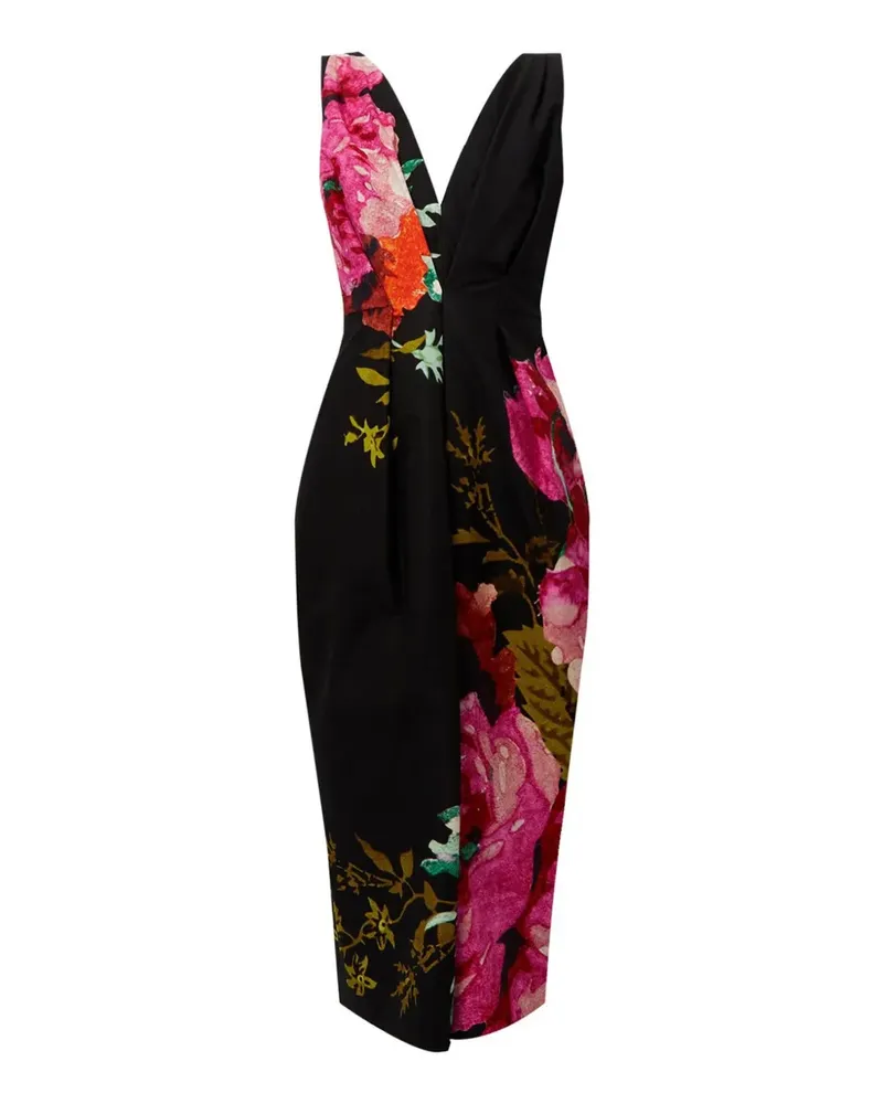 Erdem Midikleid mit Blumen-Print - Schwarz Schwarz