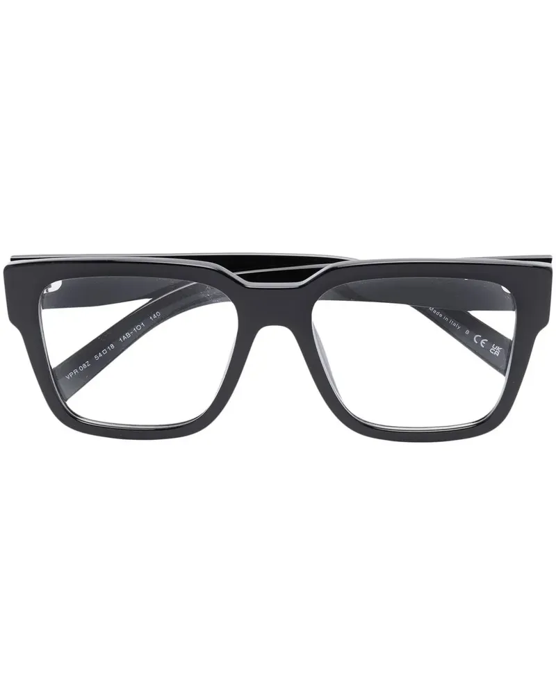 Prada Eckige Brille mit Logo-Schild - Schwarz Schwarz