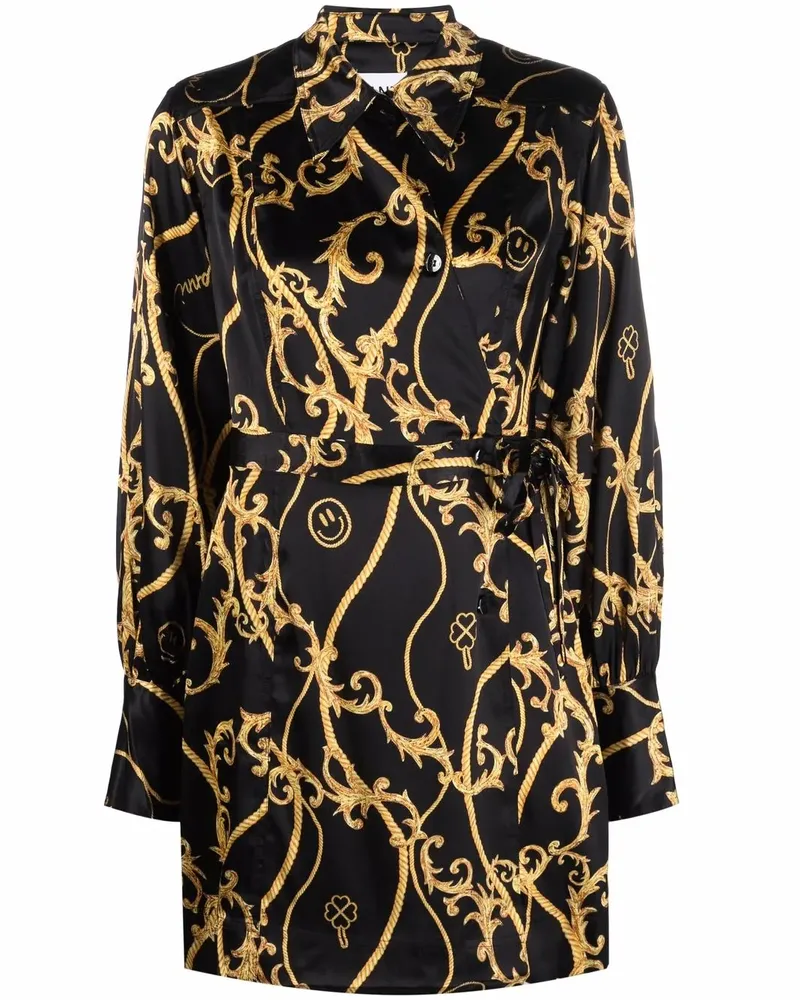 Ganni Wickelkleid aus Bio-Seide - Schwarz Schwarz
