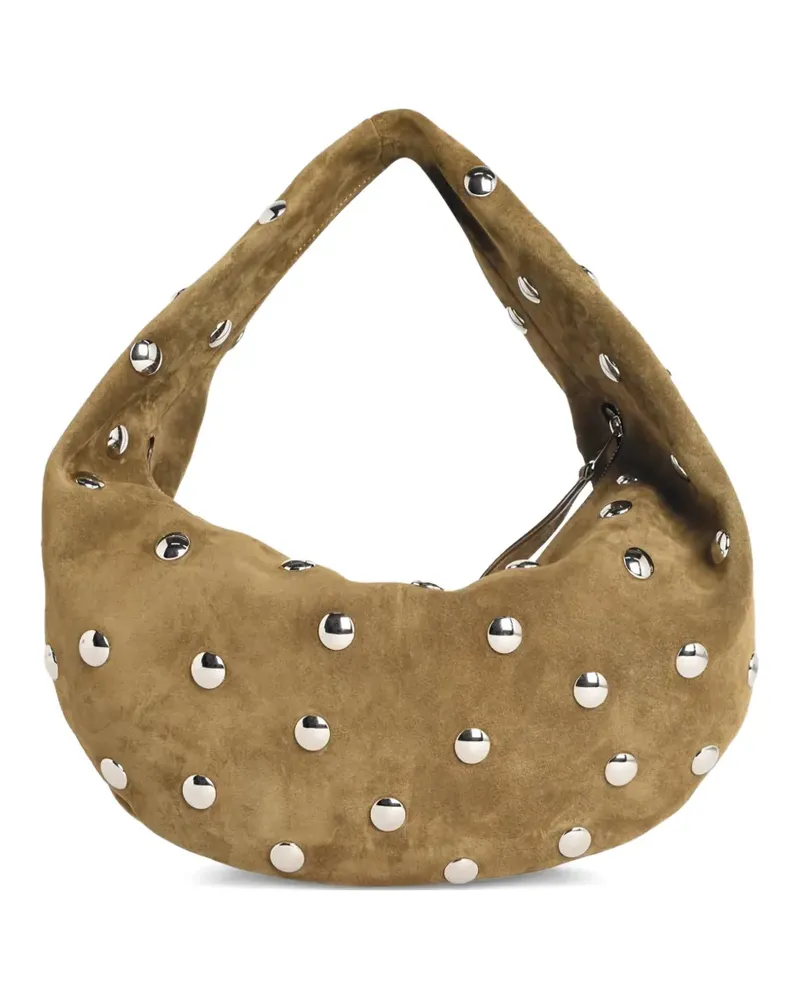 KHAITE Medium Olivia Hobo in Mud Suede with Silver Studs - Nude Nude