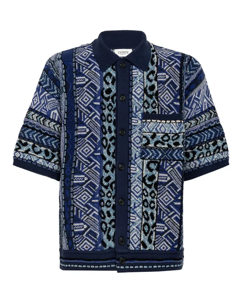 Laneus Poloshirt mit Strickmuster - Blau Blau