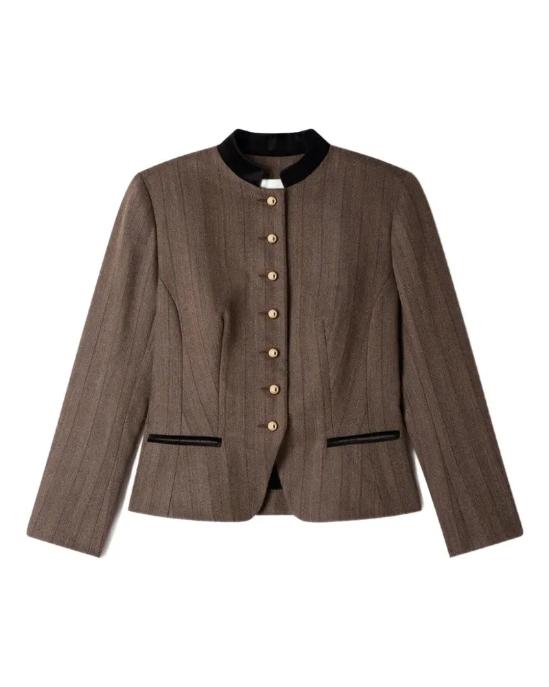 Sandro Gestreifte Jacke mit Samtkragen - Braun Braun