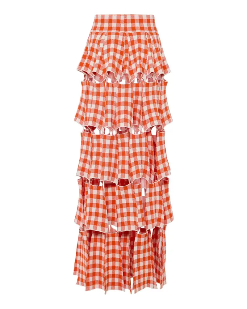 A.W.A.K.E. gingham-print cut-out maxi skirt - Rot Rot