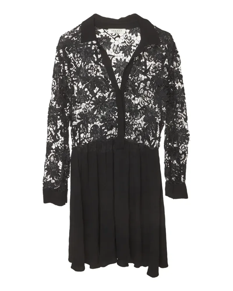Sandro floral-lace pleated mini dress - Schwarz Schwarz