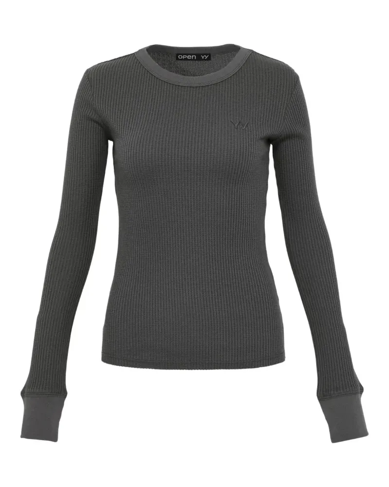 OPEN YY T-Shirt mit Waffelmuster - Schwarz Schwarz