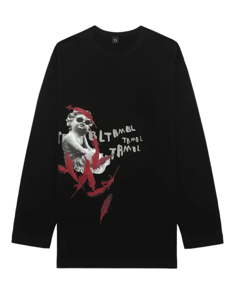 Yohji Yamamoto Langarmshirt mit Cherub-Print - Schwarz Schwarz