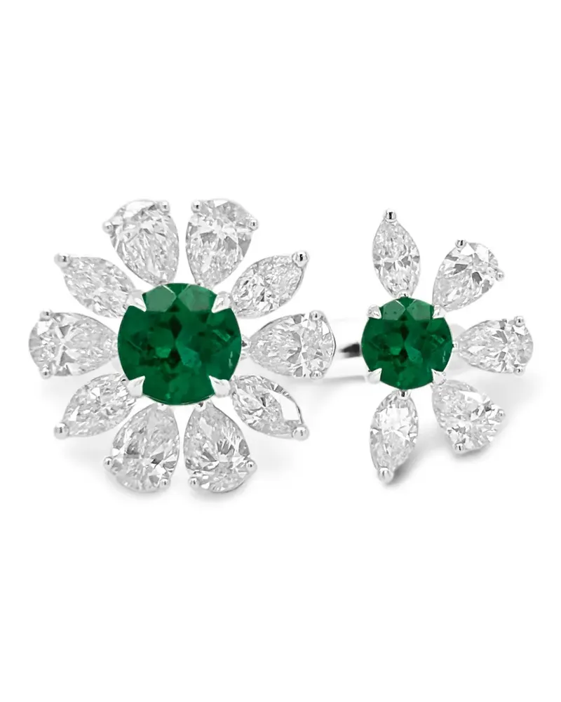 HYT Jewelry emerald and diamond floral ring - Silber Silber