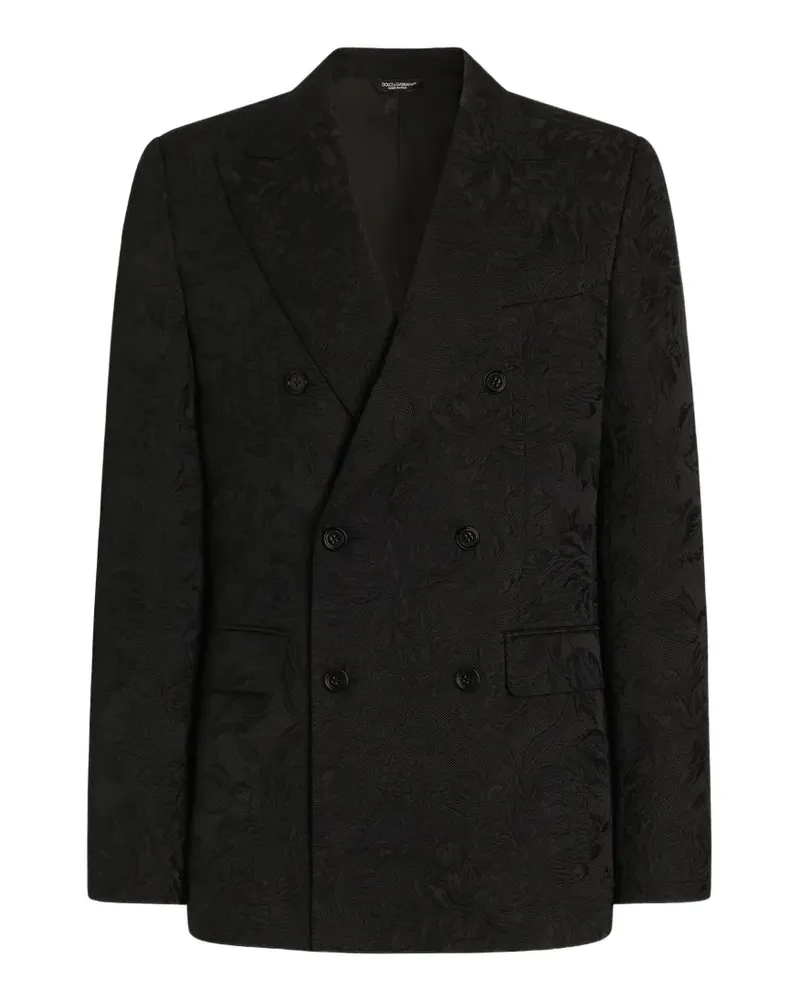 Dolce & Gabbana Leichte doppelreihige Sicilia Jacke aus Brokat - Schwarz Schwarz