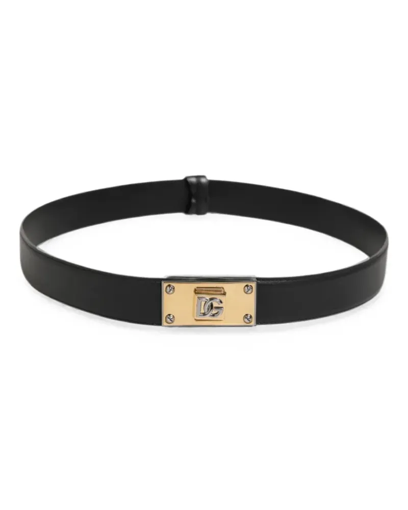 Dolce & Gabbana Ledergürtel mit Logo-Schild - Schwarz Schwarz