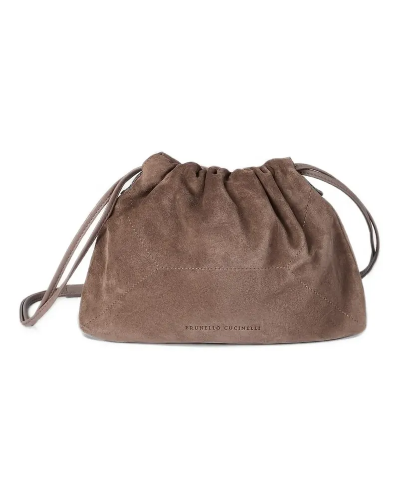 Brunello Cucinelli Schultertasche aus Wildleder mit Kordelzug - Braun Braun