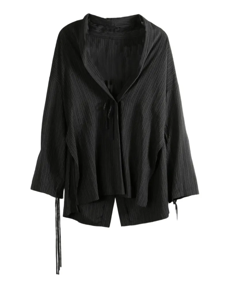 Yohji Yamamoto pinstripe-pattern tie-fastening jacket - Schwarz Schwarz