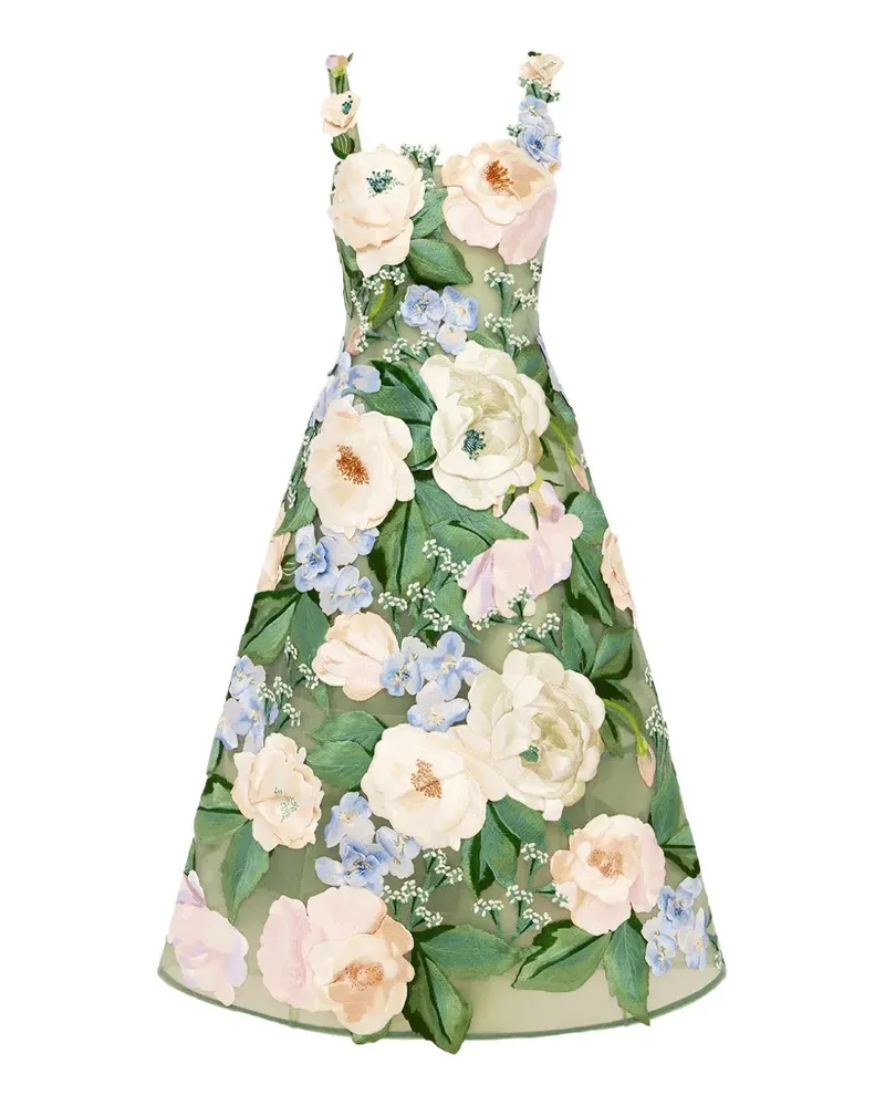 LEO LIN Beatrice floral-embroidered dress - Grün Grün