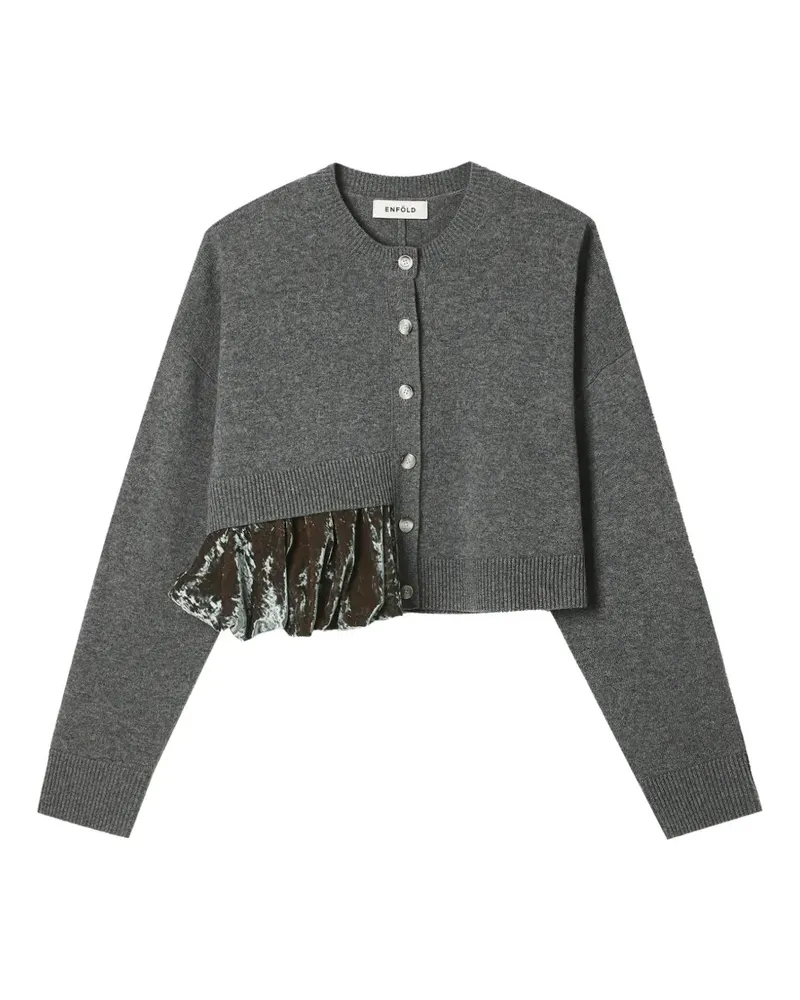 ENFÖLD Cropped-Cardigan mit Samteinsatz - Grau Grau
