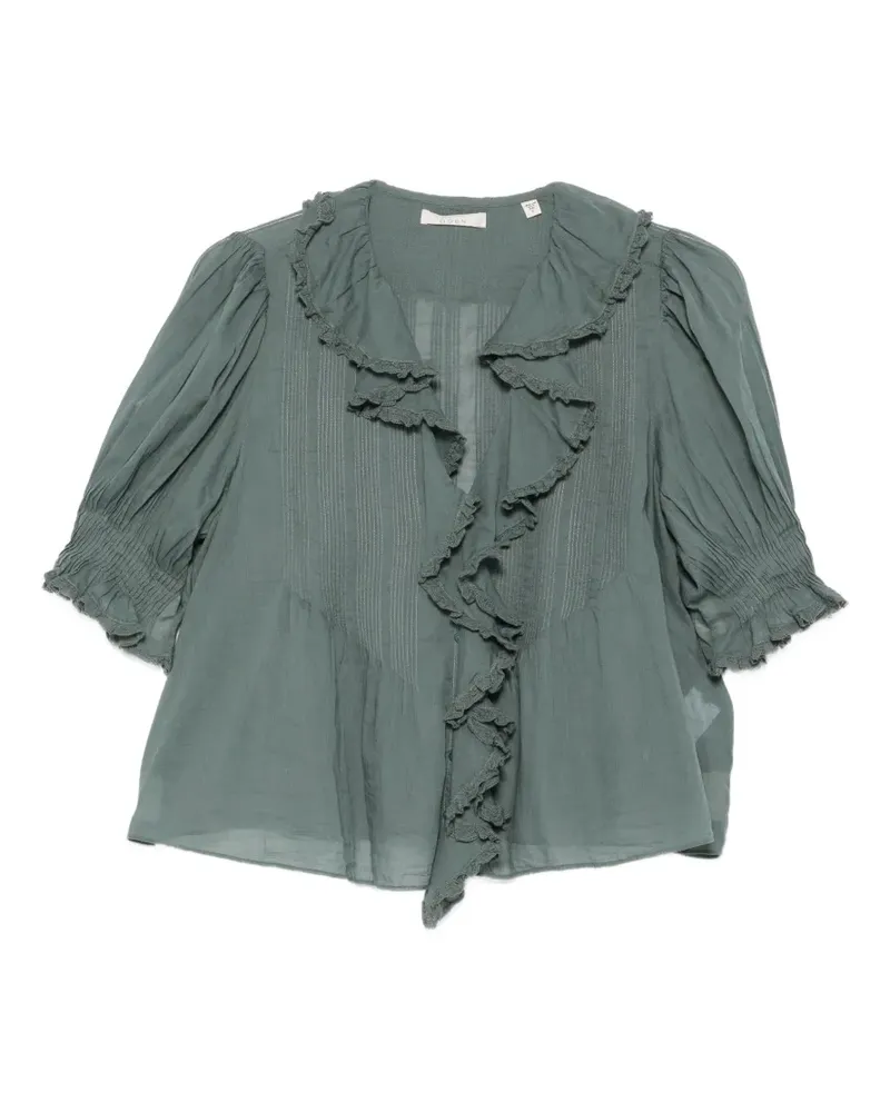 DÔEN Gerüschte Henri Bluse - Grün Grün