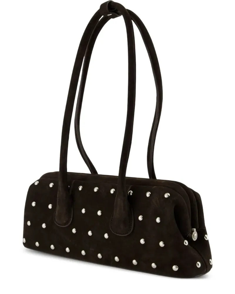 OSOI Mini Boat Wide Wildleder-Schultertasche mit Nieten - Schwarz Schwarz