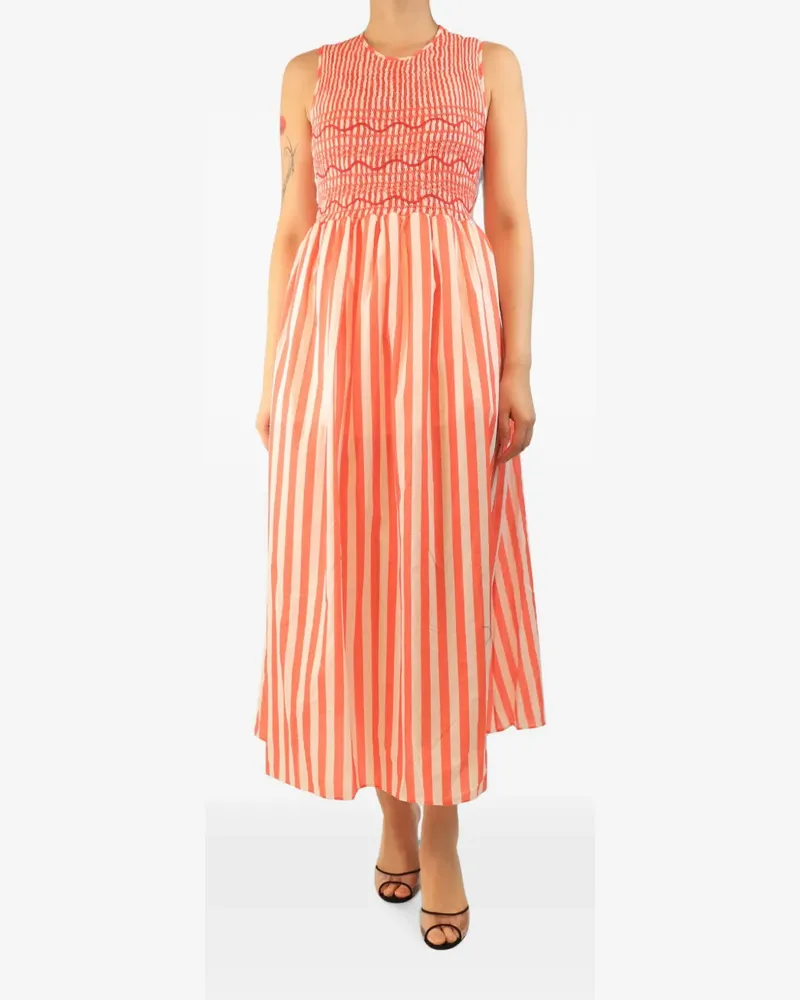 Loretta Caponi smocked striped midi dress - Orange Orange