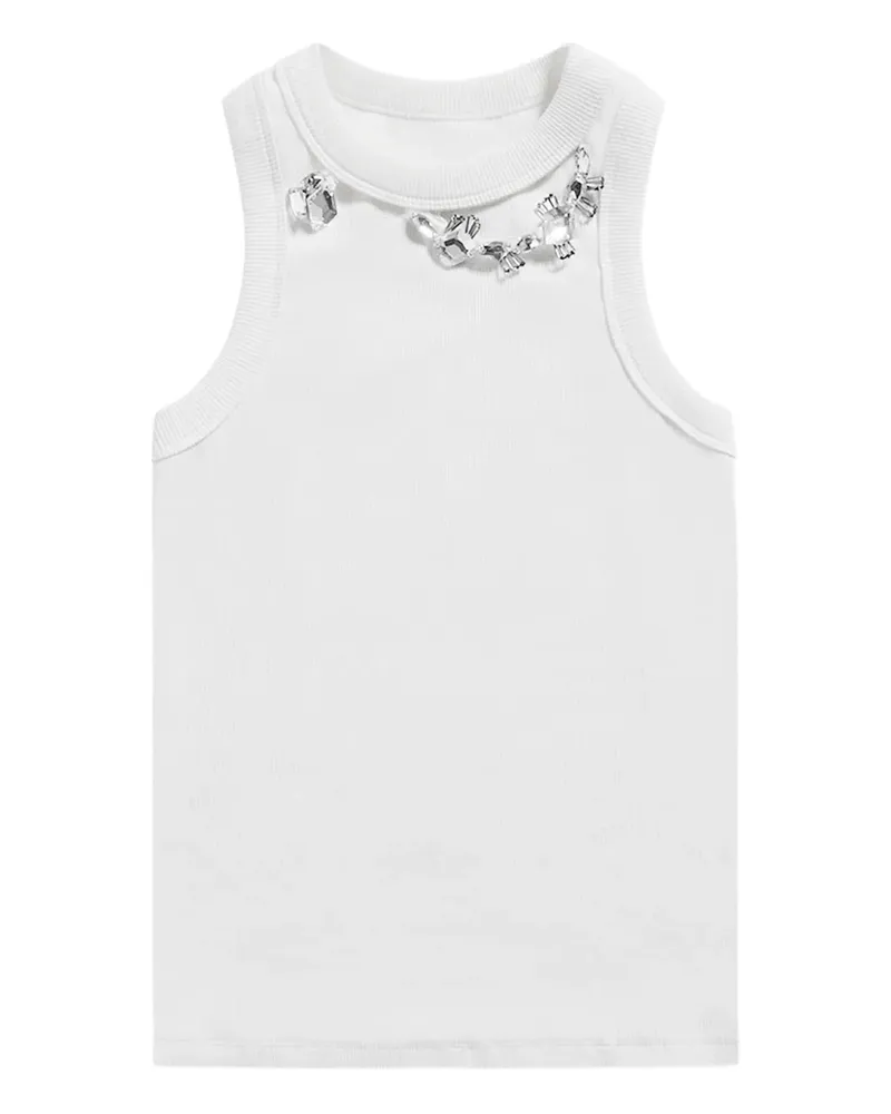 Area Geripptes Tanktop mit Kristallen - Weiß Weiß