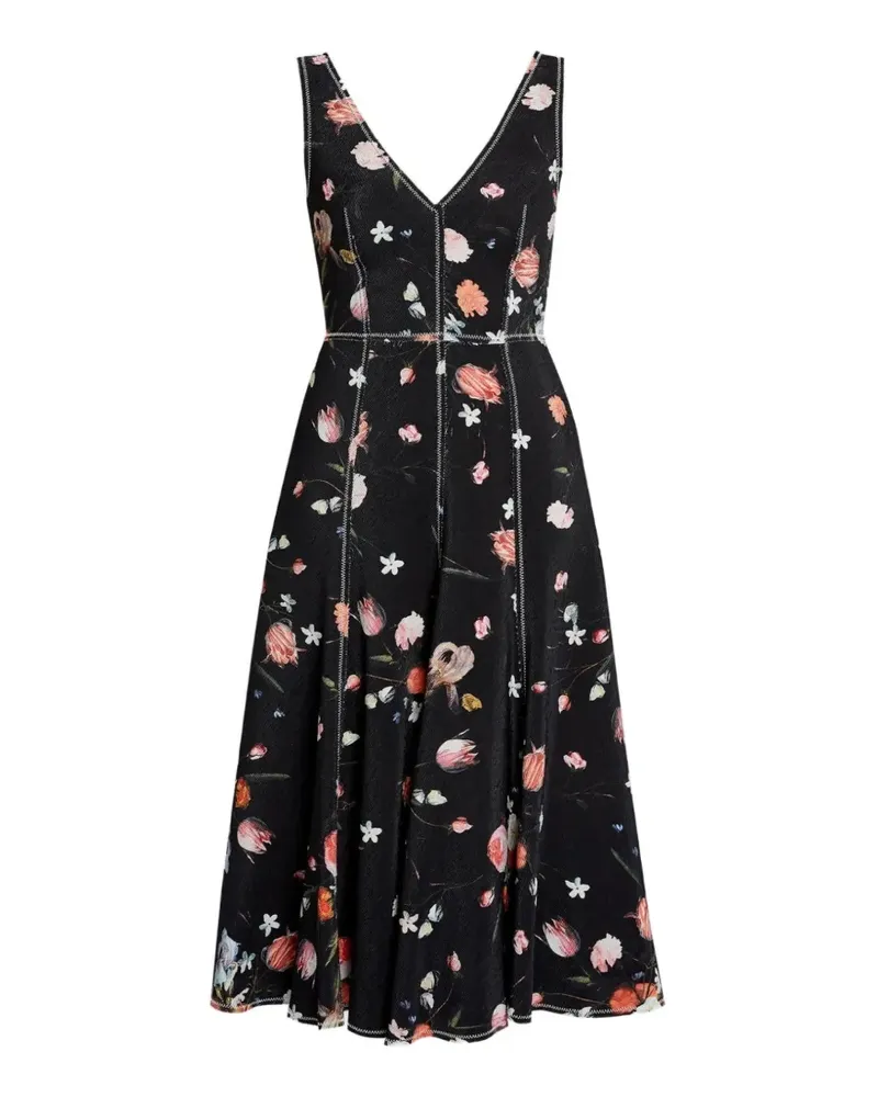 Erdem Midikleid mit Blumenmuster - Schwarz Schwarz
