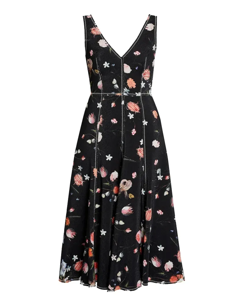Erdem Midikleid mit Blumenmuster - Schwarz Schwarz