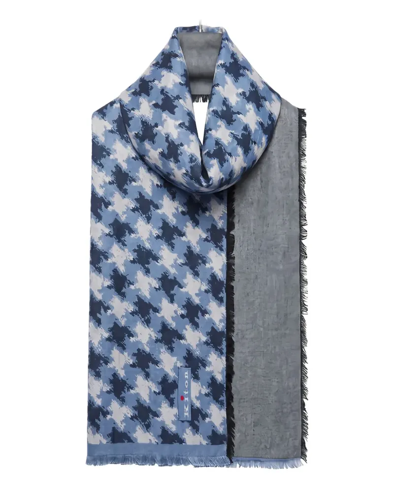Kiton houndstooth-pattern frayed-edge scarf - Blau Blau