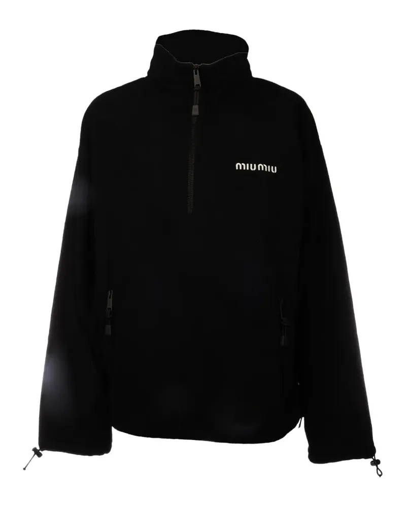 Miu Miu logo-embroidered half-zip hoodie - Schwarz Schwarz