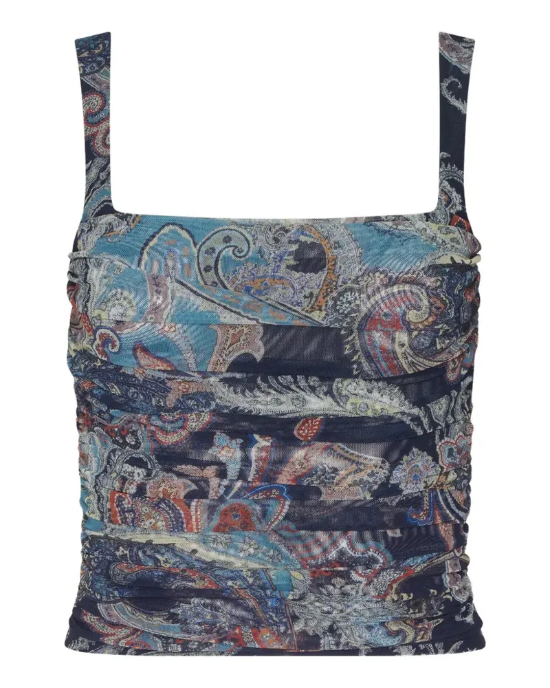 L'Agence Rasha shirred paisley-print tank top - Blau Blau