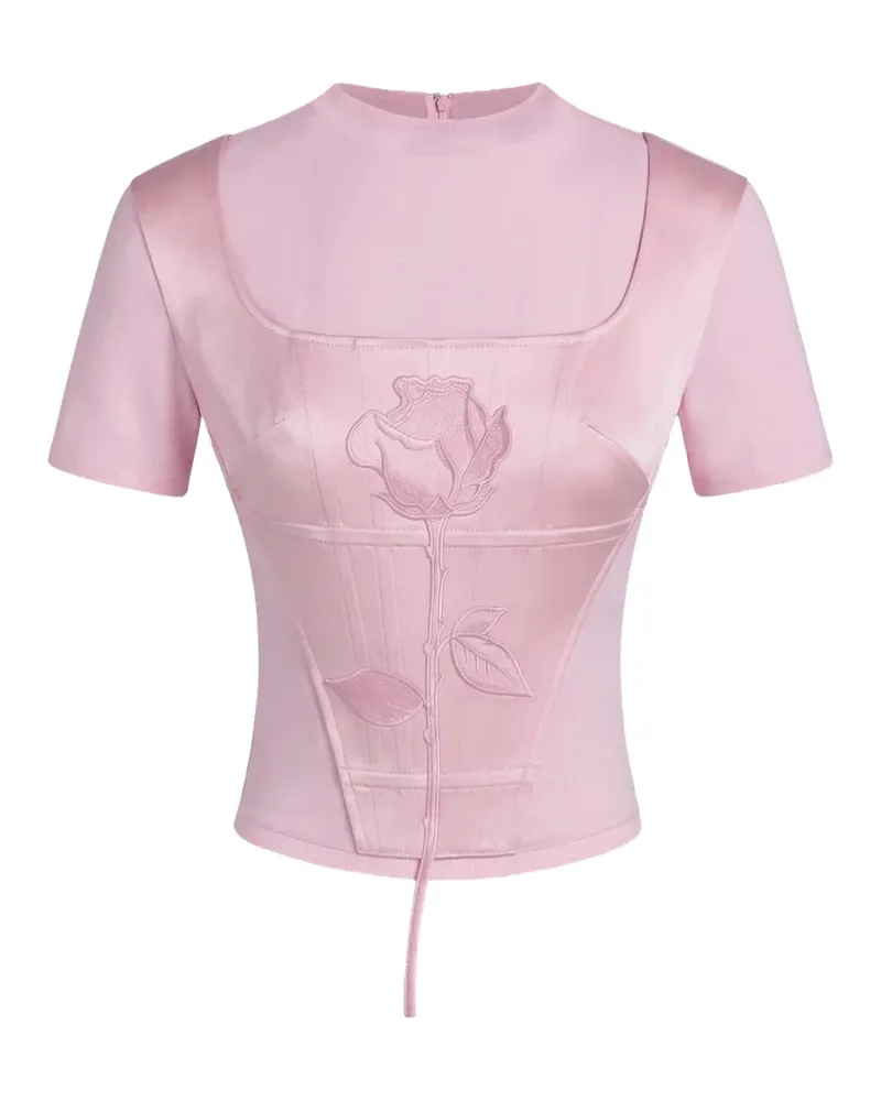 Seen Users Blooming Belle T-Shirt mit Rosenstickerei - Rosa Rosa