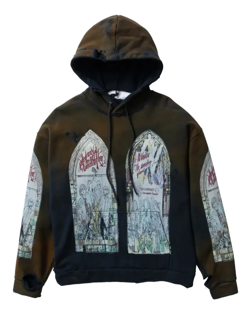 WHO DECIDES WAR Hoodie in Distressed-Optik - Braun Braun