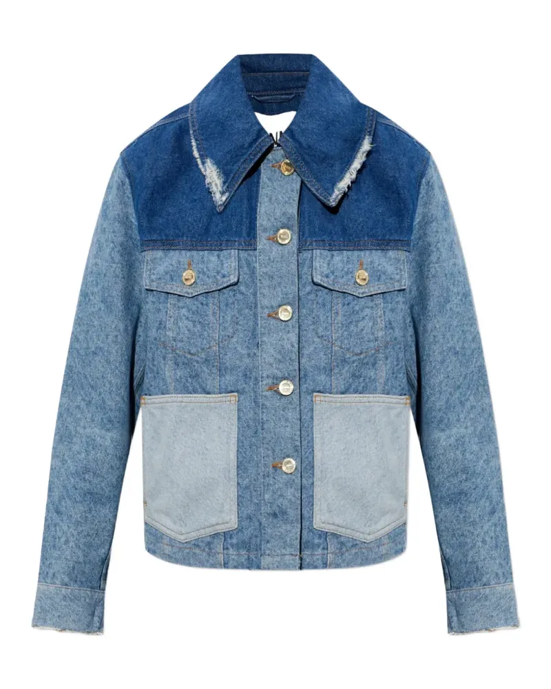 Ganni distressed-collar jacket - Blau Blau