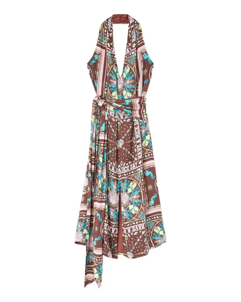 Ganni Midikleid mit Print - Braun Braun