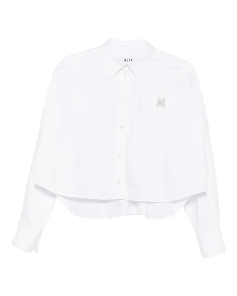 MSGM Cropped-T-Shirt mit Strass-Logo - Weiß Weiß