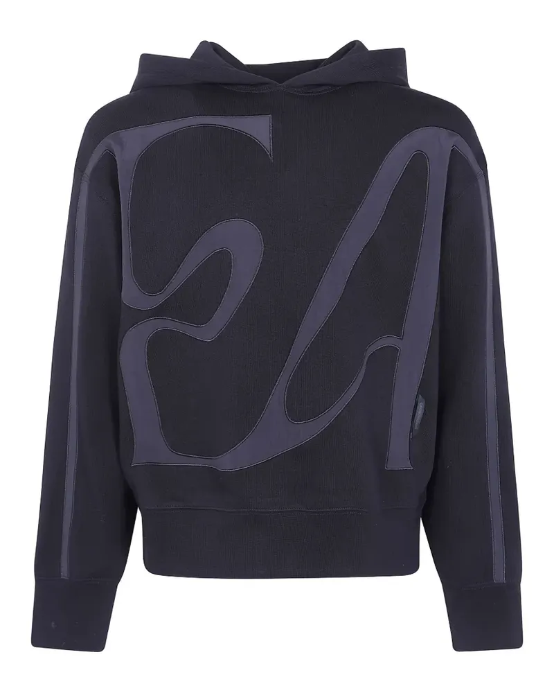 Emporio Armani French terry jersey hoodie with oversized EA embroidery - Schwarz Schwarz