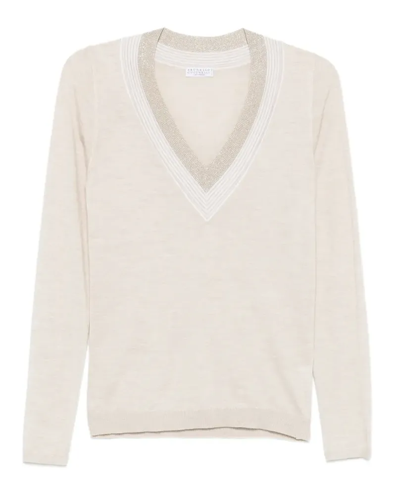 Brunello Cucinelli Jersey-Oberteil mit V-Ausschnitt - Nude Nude