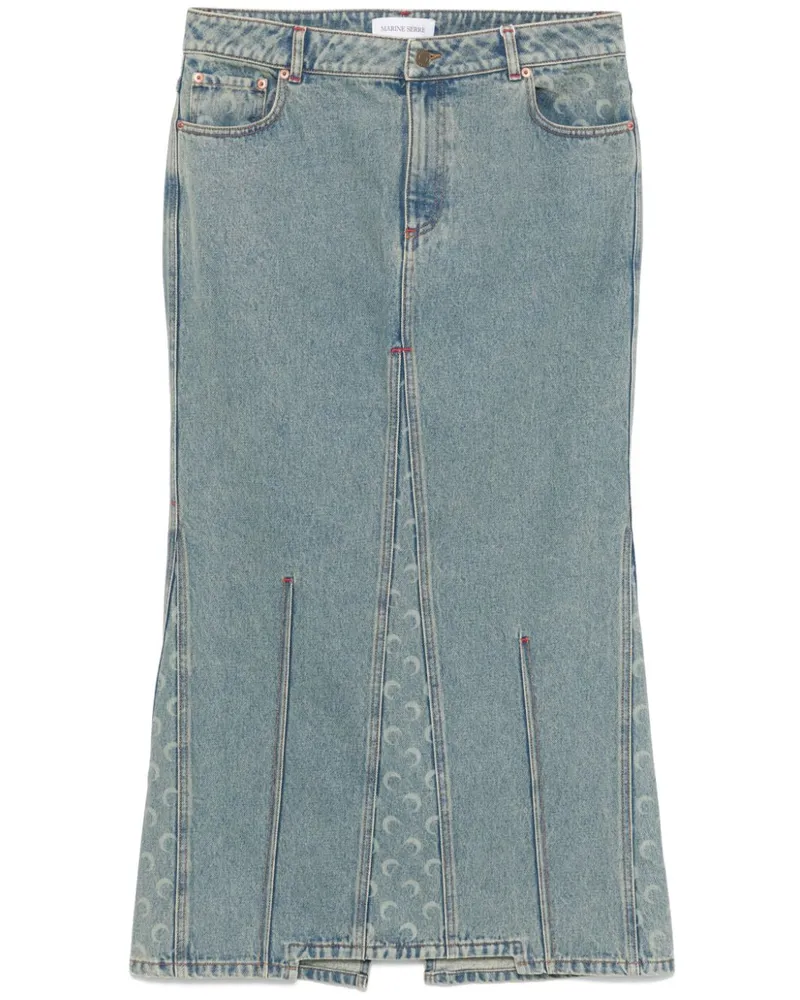 Marine Serre Jeans-Maxirock mit Mondlaser - Blau Blau