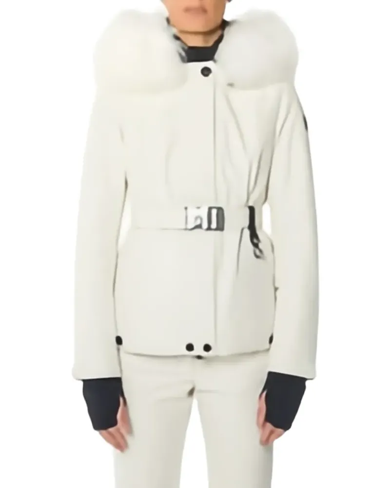 Moncler belted faux-fur hood jacket - Weiß Weiß