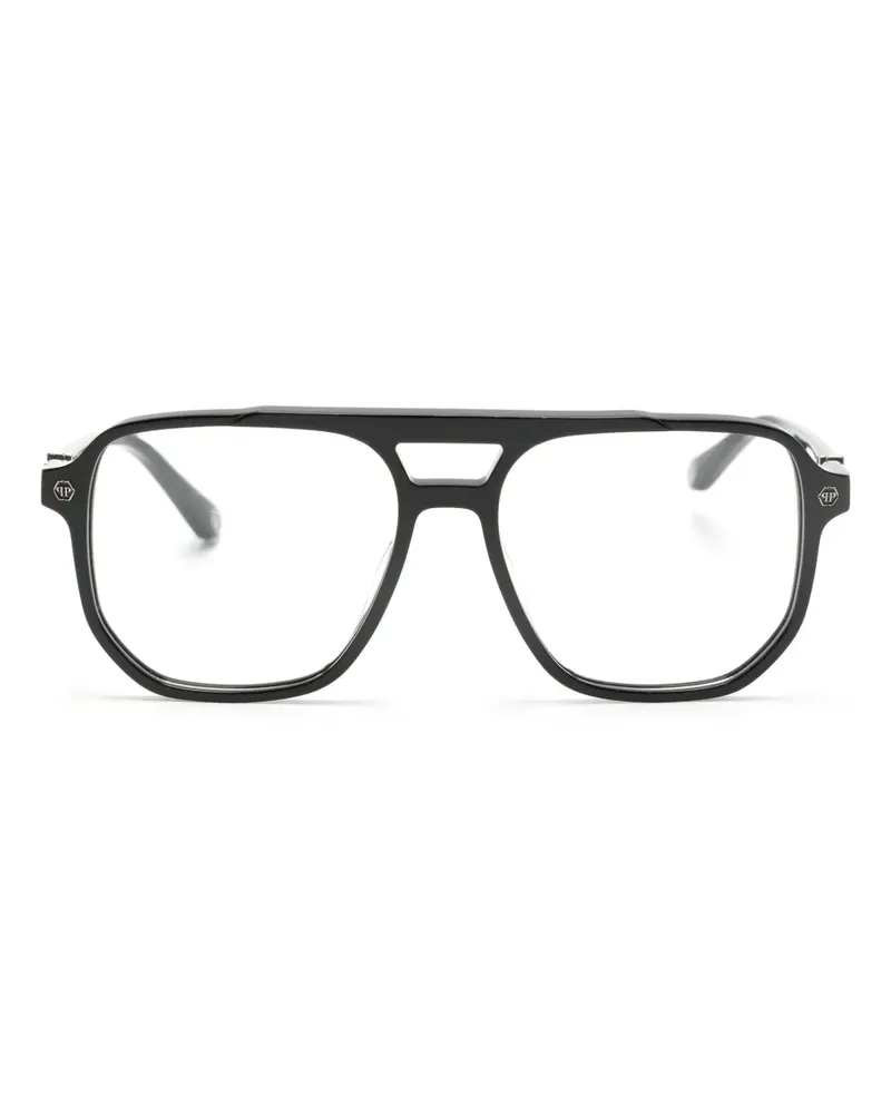 Philipp Plein Pilotenbrille mit Logo-Schild - Schwarz Schwarz