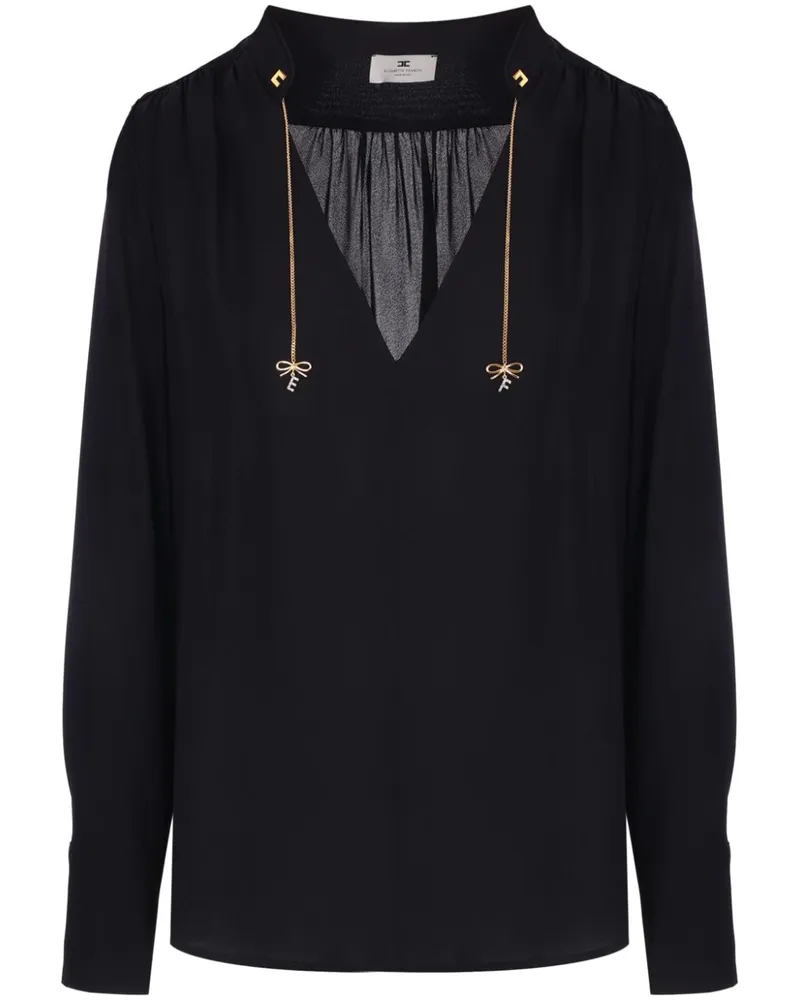 Elisabetta Franchi Seidenbluse mit V-Ausschnitt - Schwarz Schwarz