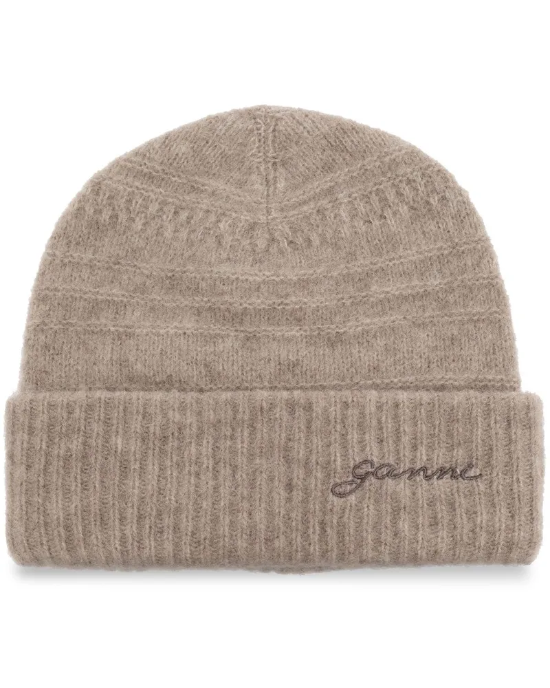 Ganni Beanie mit Logo-Stickerei Nude