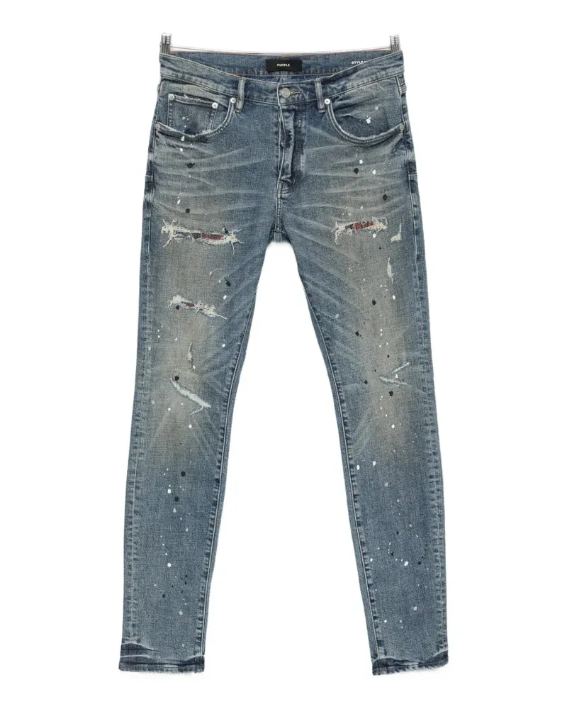 PURPLE BRAND distressed paint-splatter skinny jeans - Blau Blau