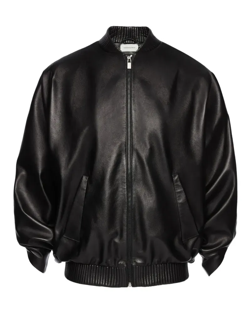 Magda Butrym ribbed-trim leather jacket - Schwarz Schwarz