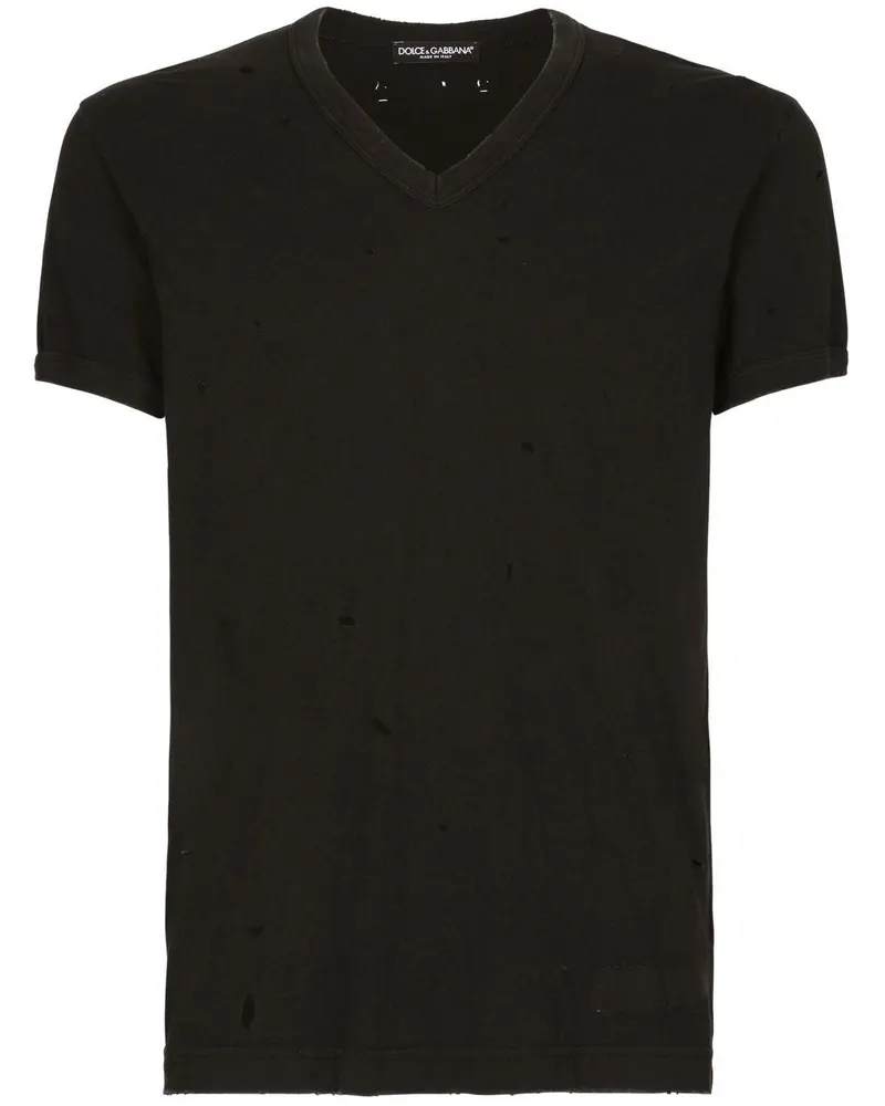 Dolce & Gabbana T-Shirt mit V-Ausschnitt - Schwarz Schwarz