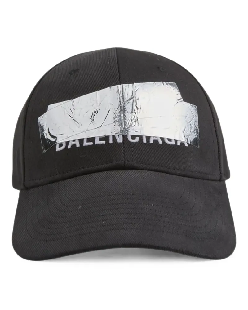 Balenciaga logo-print tape-detail baseball cap - Schwarz Schwarz