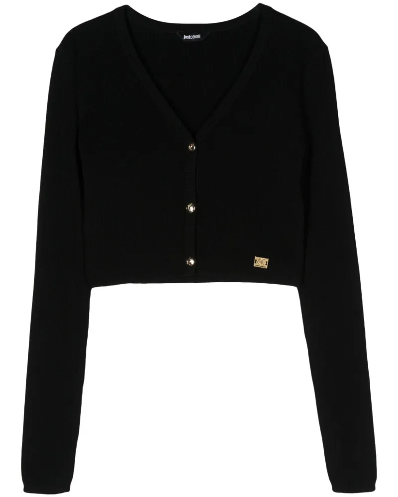 Just Cavalli Cropped-Cardigan mit Logo-Schild Schwarz