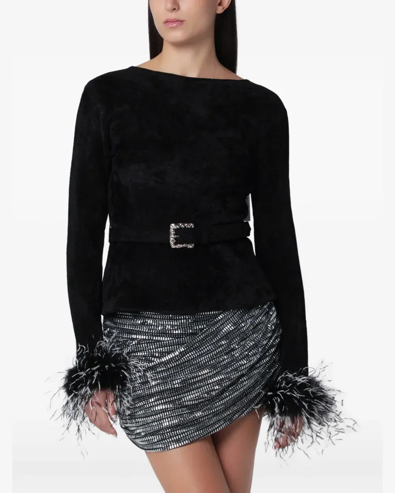 Self-Portrait black chenille knit feather top - Schwarz Schwarz