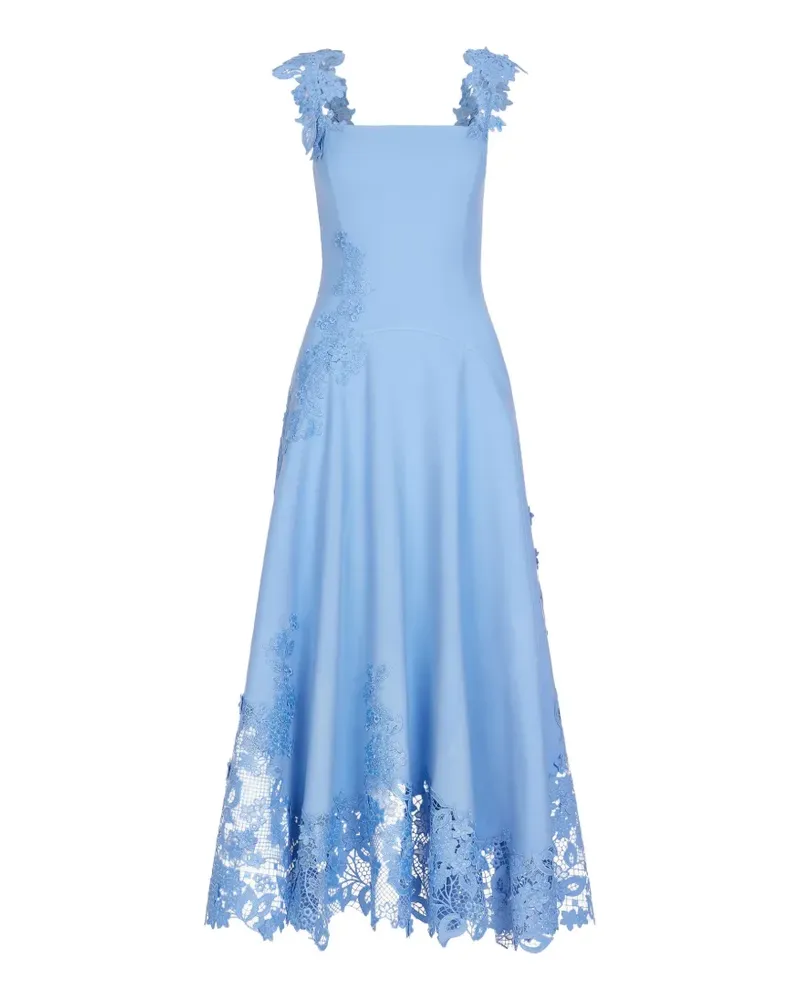 Oscar de la Renta flower-embroidery midi dress - Blau Blau