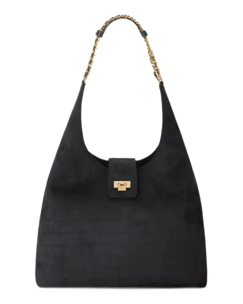 Elisabetta Franchi Shopper mit Kroko-Optik - Schwarz Schwarz